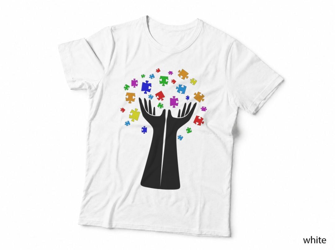 Hands Holding Colorful Puzzle Pieces Autism T-Shirt, Autism Graphic Tee