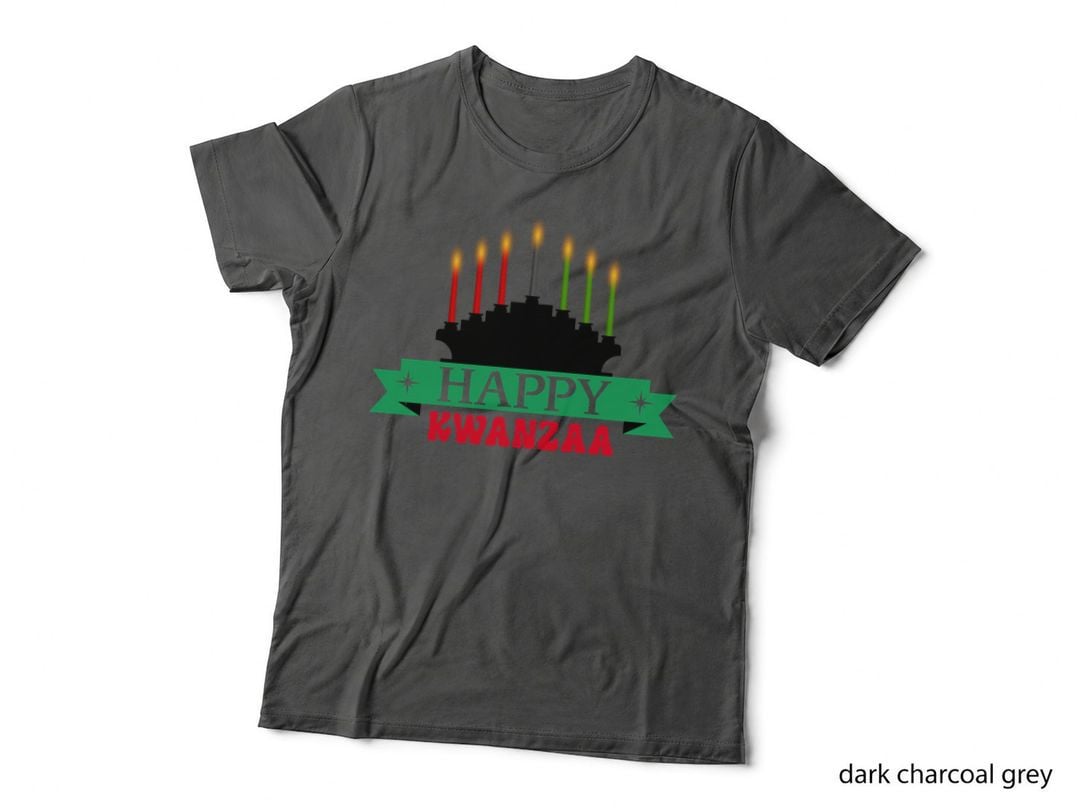 Happy Kwanzaa T-Shirt, Kwanzaa Candles on Green Ribbon Graphic Tee