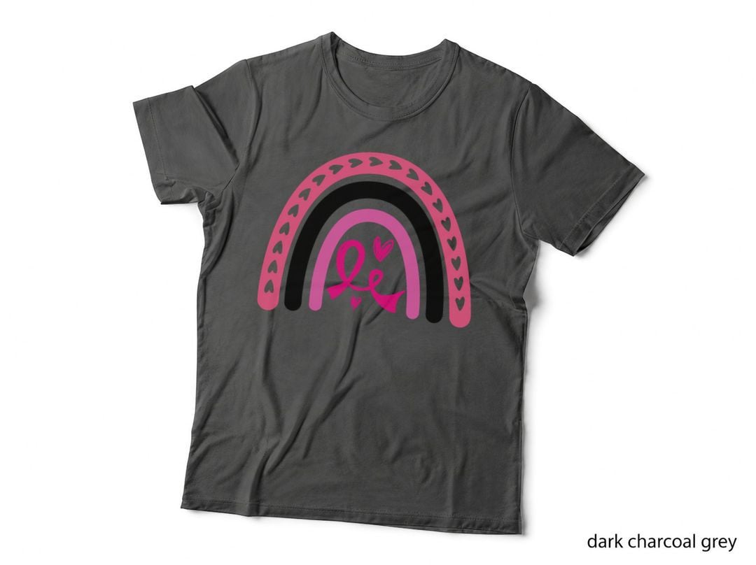 Heart-Adorned Rainbow Arches Breast Cancer T-Shirt, Breast Cancer Graphic Tee