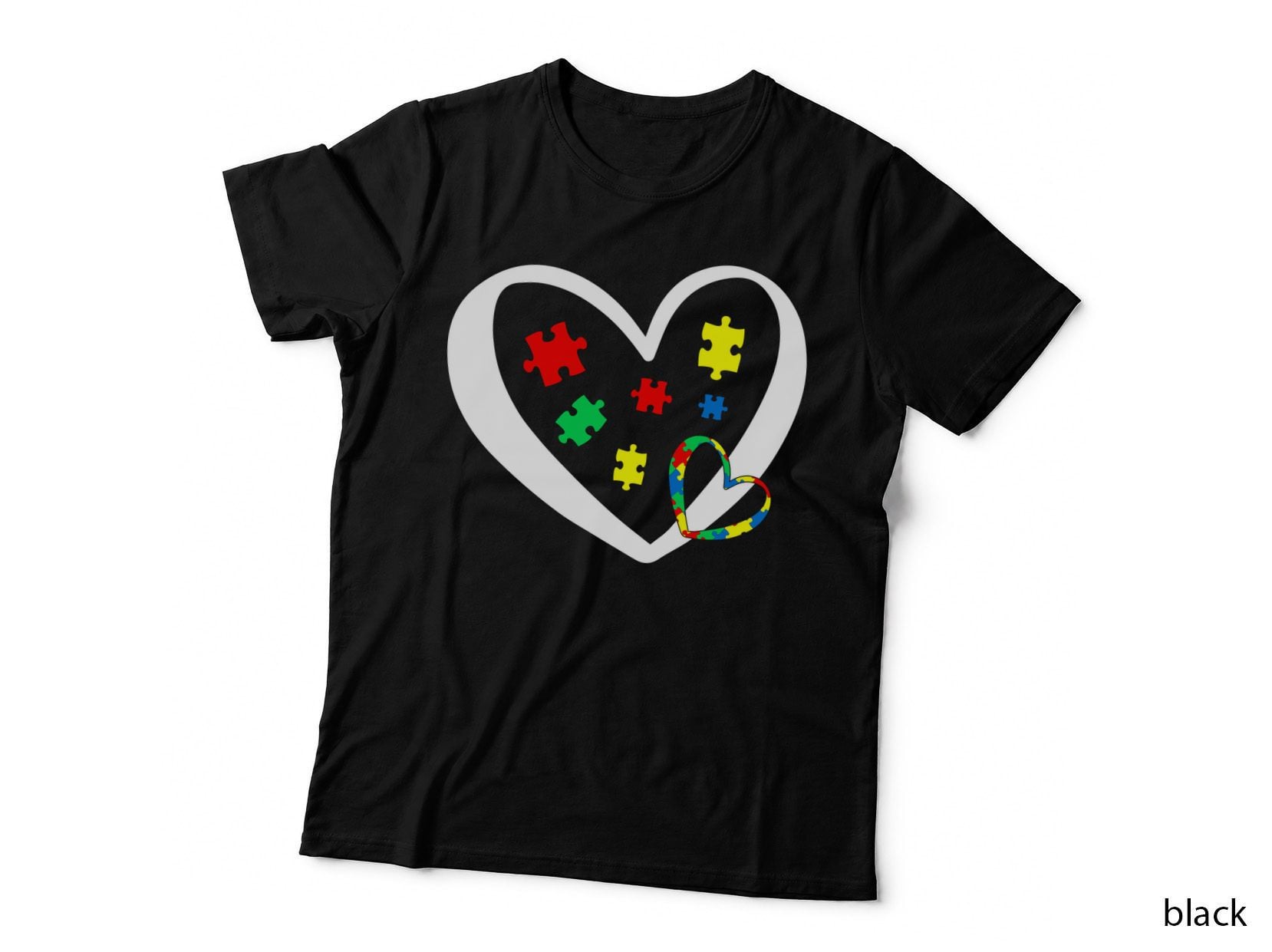 Heart-Shaped Puzzle Pieces Forming a Heart Autism T-Shirt, Autism Graphic Tee