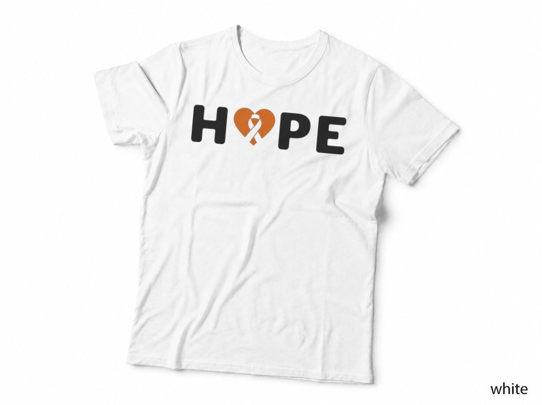 Hope Leukemia Awareness T-Shirt, Orange Heart Ribbon on Gray Graphic Tee