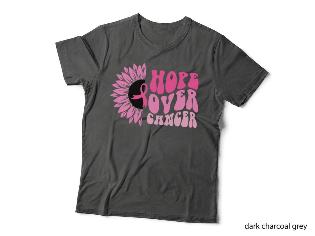 Hope Over Cancer Breast Cancer T-Shirt, Pink Sunflower with Ribbon Graphic Tee