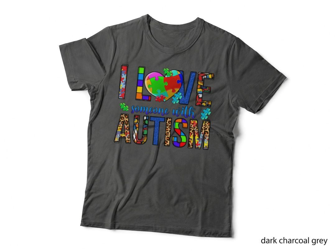 I Love Someone with Autism T-Shirt, Colorful Puzzle Heart Autism Graphic