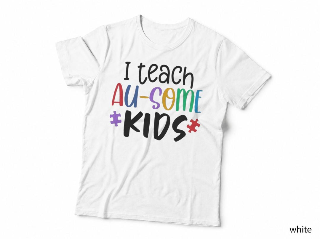 I Teach Au-Some Kids Autism T-Shirt, Autism Awareness Puzzle Pieces Graphic Tee
