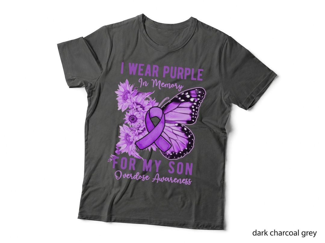I Wear Purple in Memory for My Son Overdose Awareness Alzheimers T-Shirt