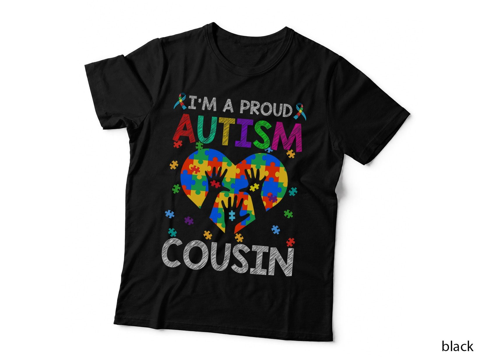 I'm a Proud Autism Cousin Heart Puzzle Pieces Autistic Kids T-Shirt