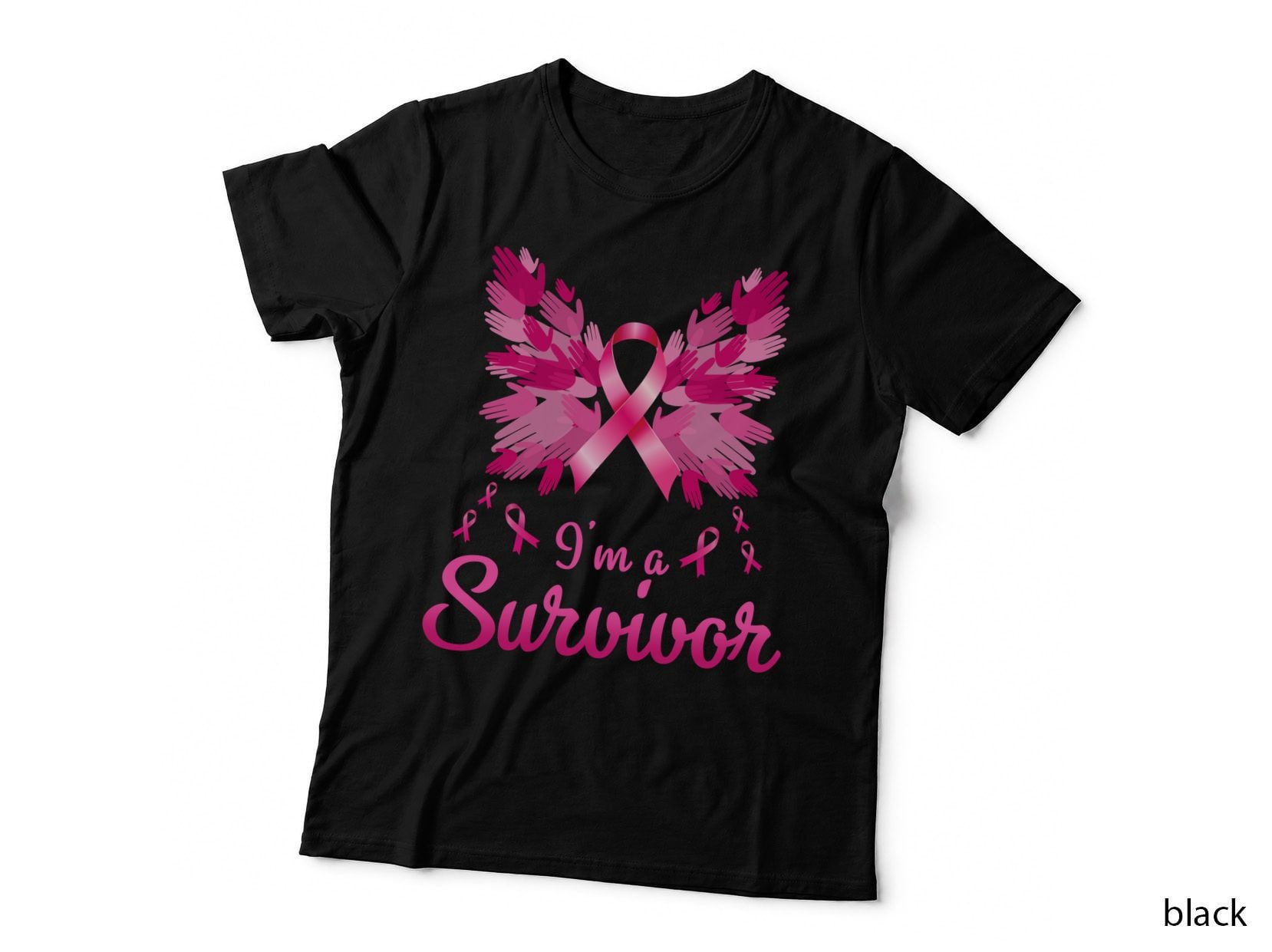 I'm a Survivor Breast Cancer T-Shirt, Pink Ribbon Hands Heart Graphic Tee