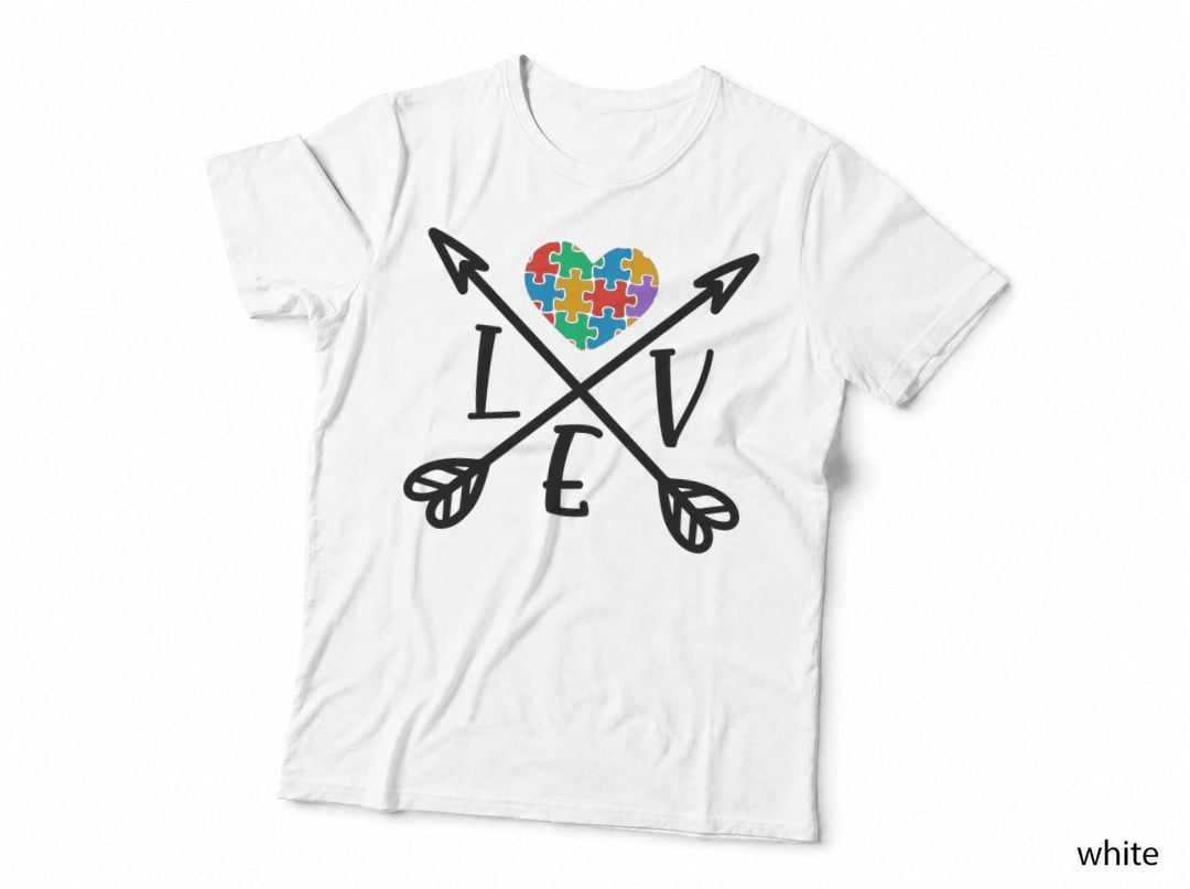 Love Autism T-Shirt, Crossed Arrows with Puzzle Heart Graphic Tee