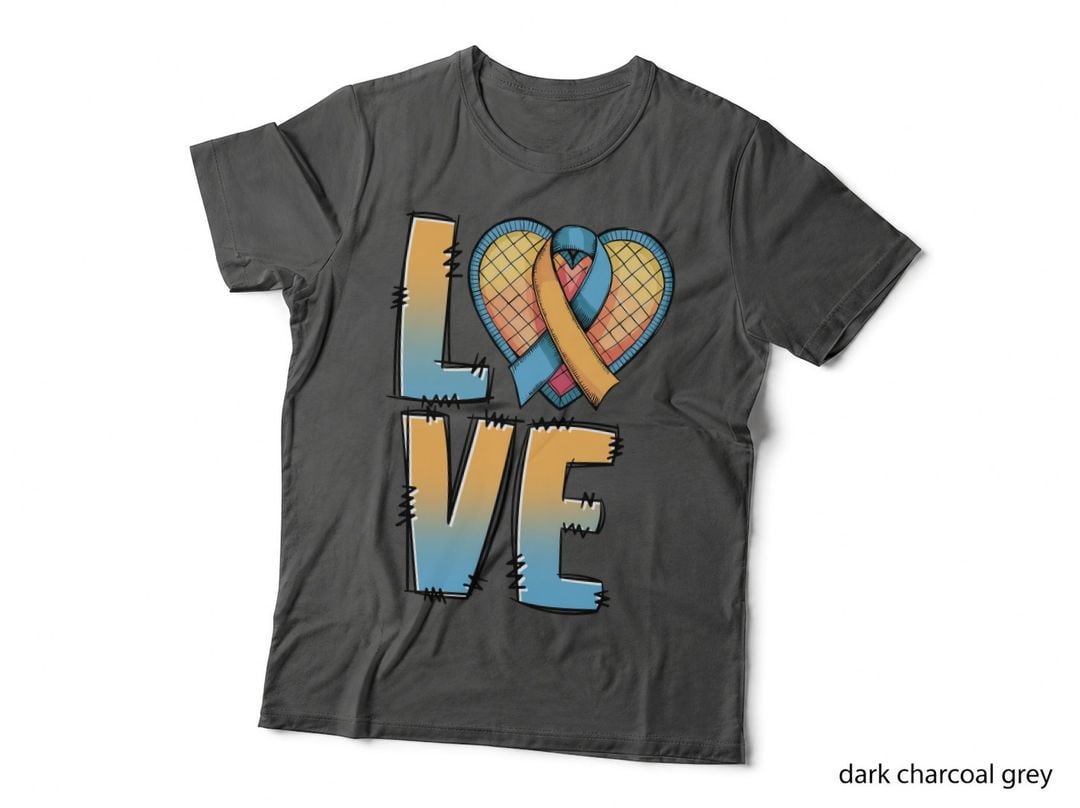Love Down Syndrome T-Shirt, Heart-Shaped Ribbon Art Graphic Tee