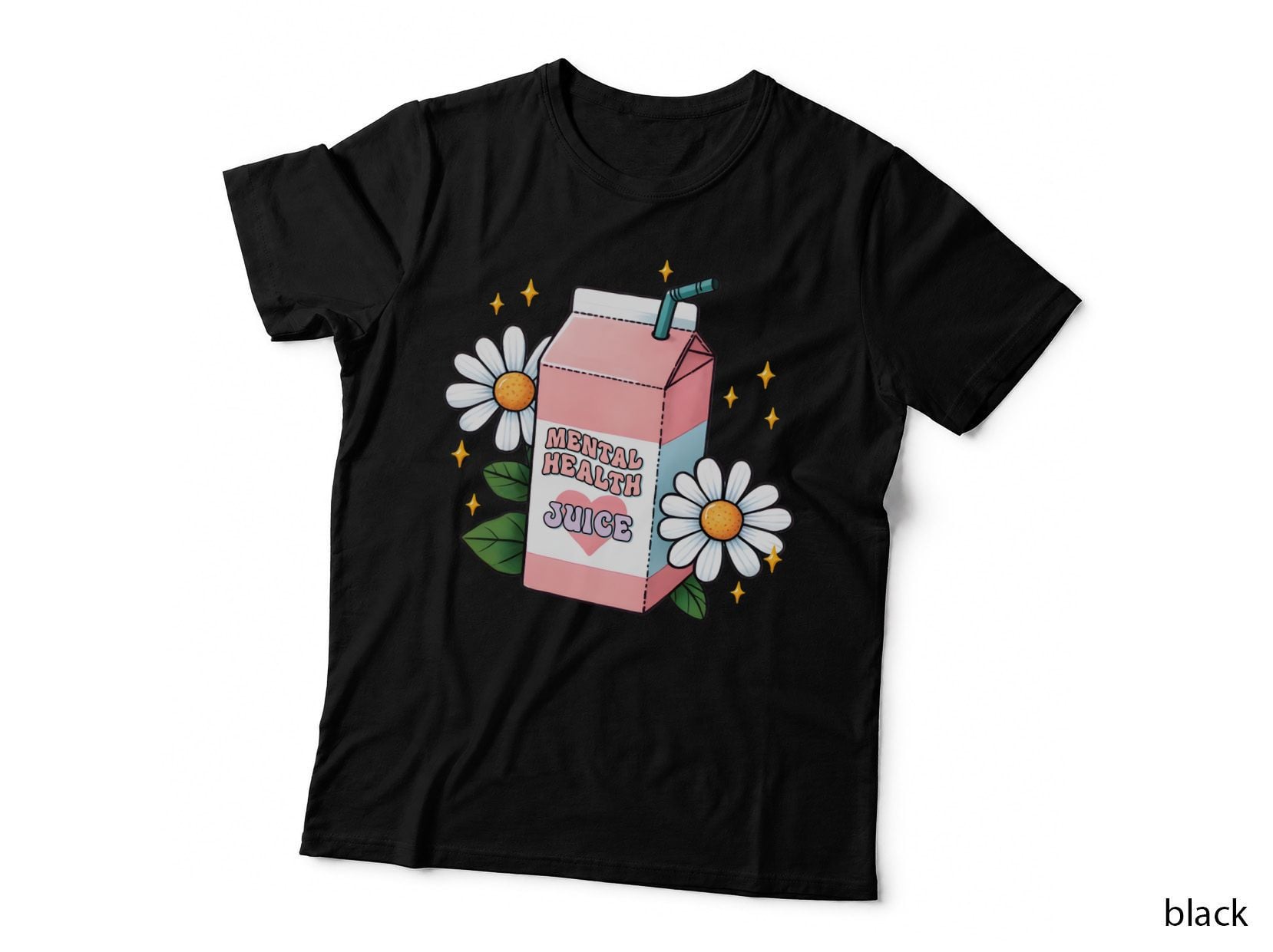 Mental Health Juice Mental Health T-Shirt, Pink Juice Carton with Flowers