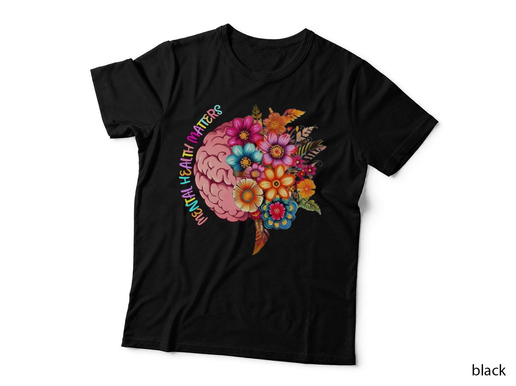 Mental Health Matters Mental Health T-Shirt, Brain Surrounded by Vibrant