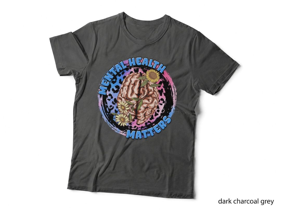 Mental Health Matters Mental Health T-Shirt, Brain with Flowers on Colorful
