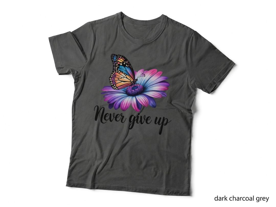 Never Give up Suicide Awareness T-Shirt, Butterfly on Flower Graphic Tee