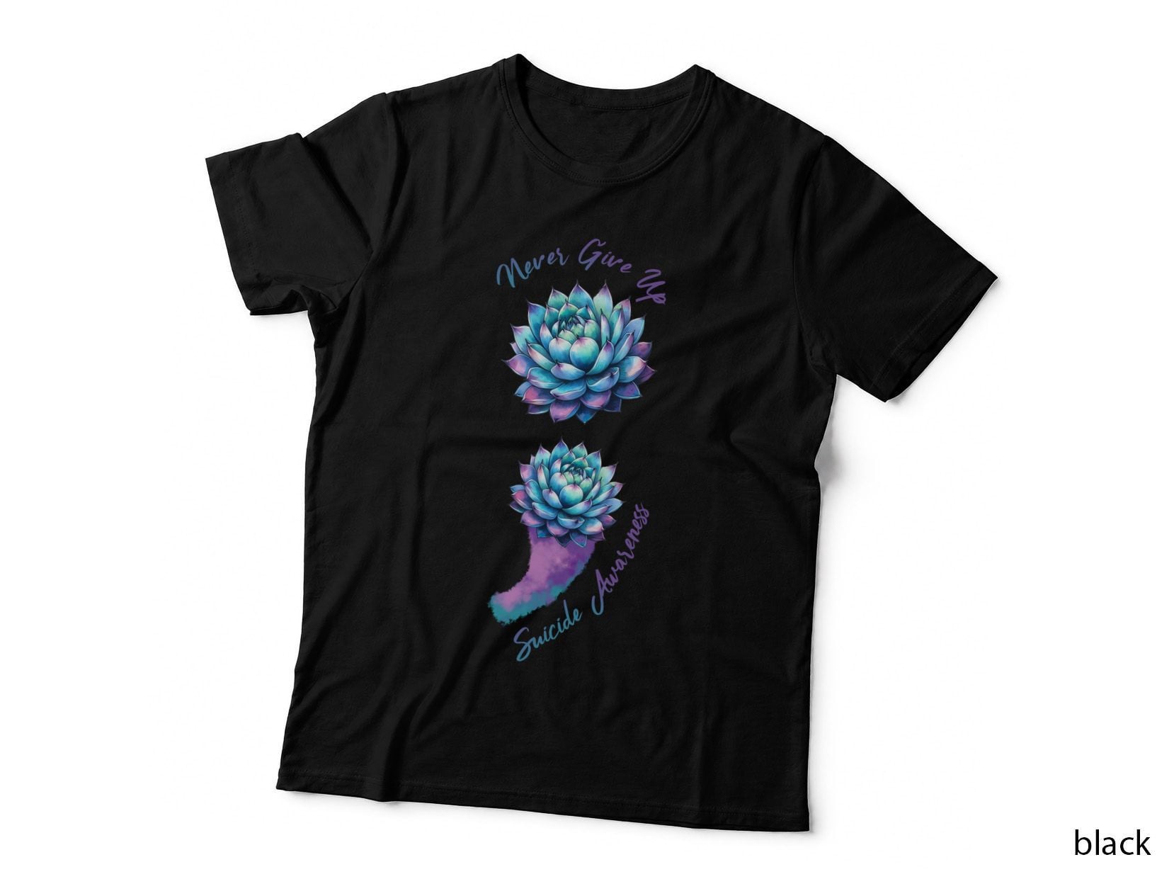Never Give up Suicide Awareness T-Shirt, Succulent Artwork with Inspirational