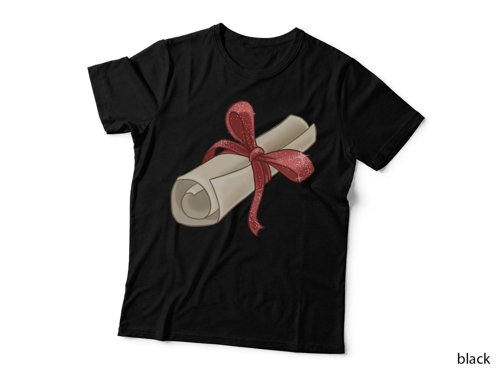 Rolled Diploma Ribbon Bow Graduation T-Shirt, Senior Grad Graphic Tee