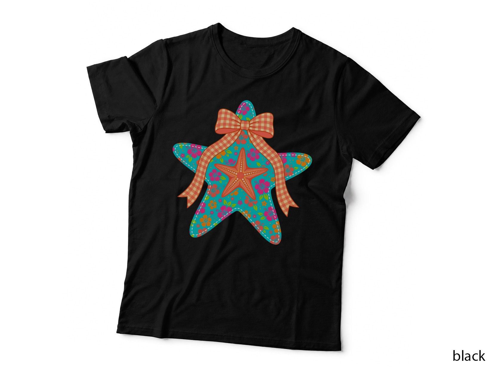 Starfish Bow Ribbon Hibiscus Flower Summer T-Shirt, Beach Vibes Graphic Tee