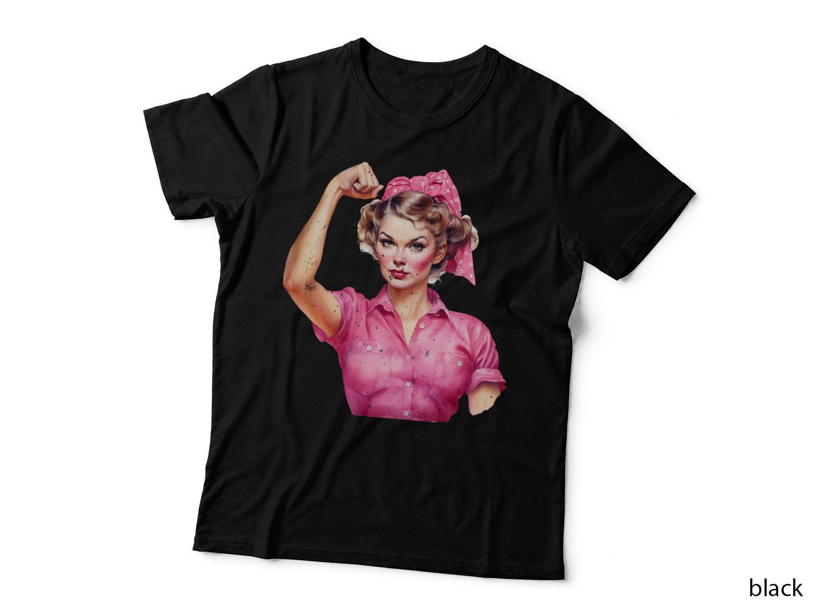 Strong Woman Flexing in Pink Shirt Breast Cancer T-Shirt