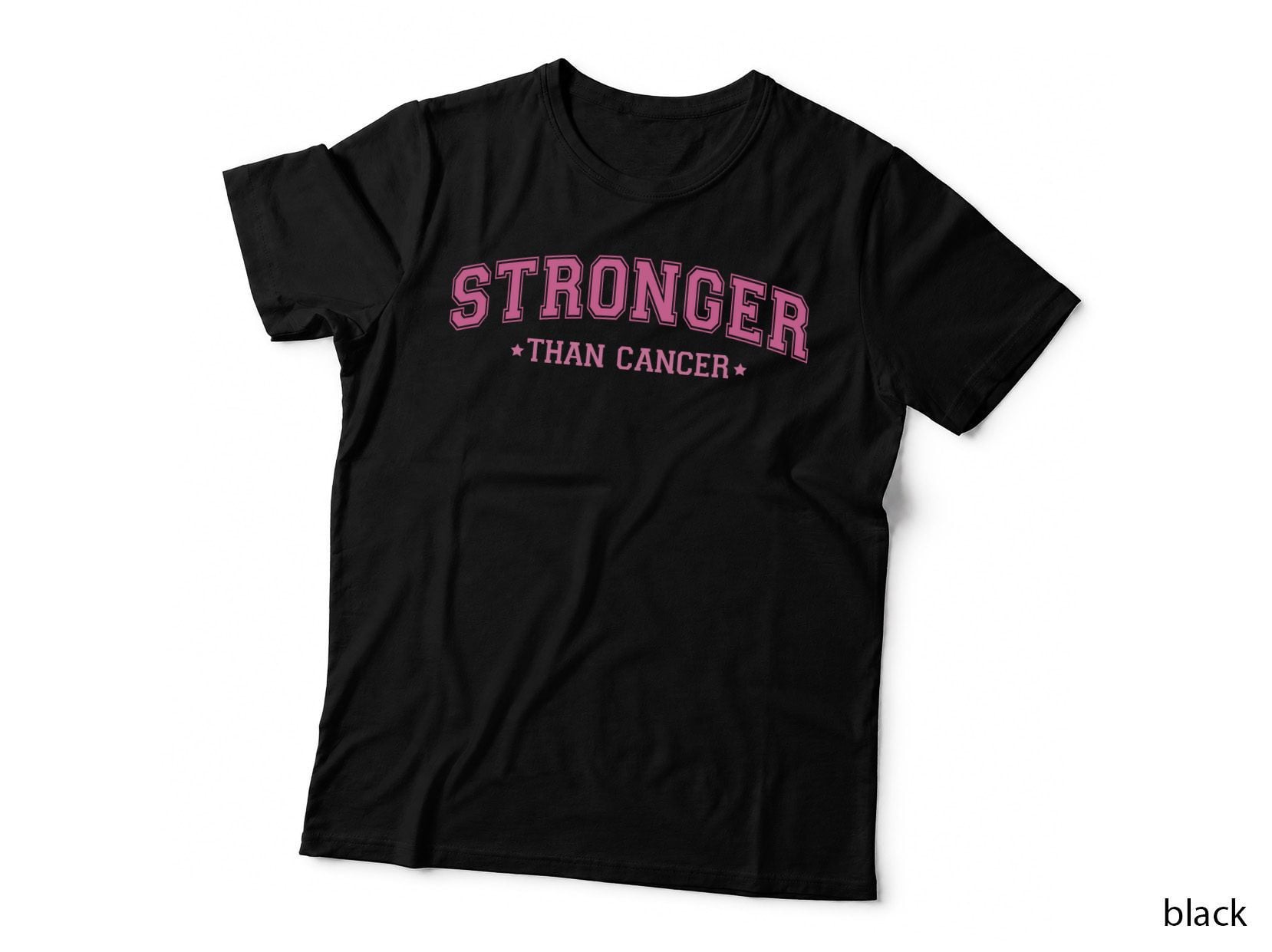 Stronger Than Cancer Breast Cancer T-Shirt, Pink Text on Gray Background