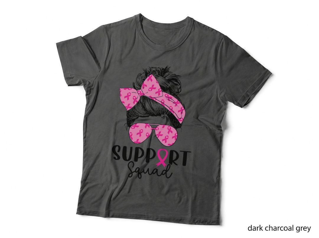 Support Squad Messy Bun Leopard Pink Breast Cancer Awareness T-Shirt