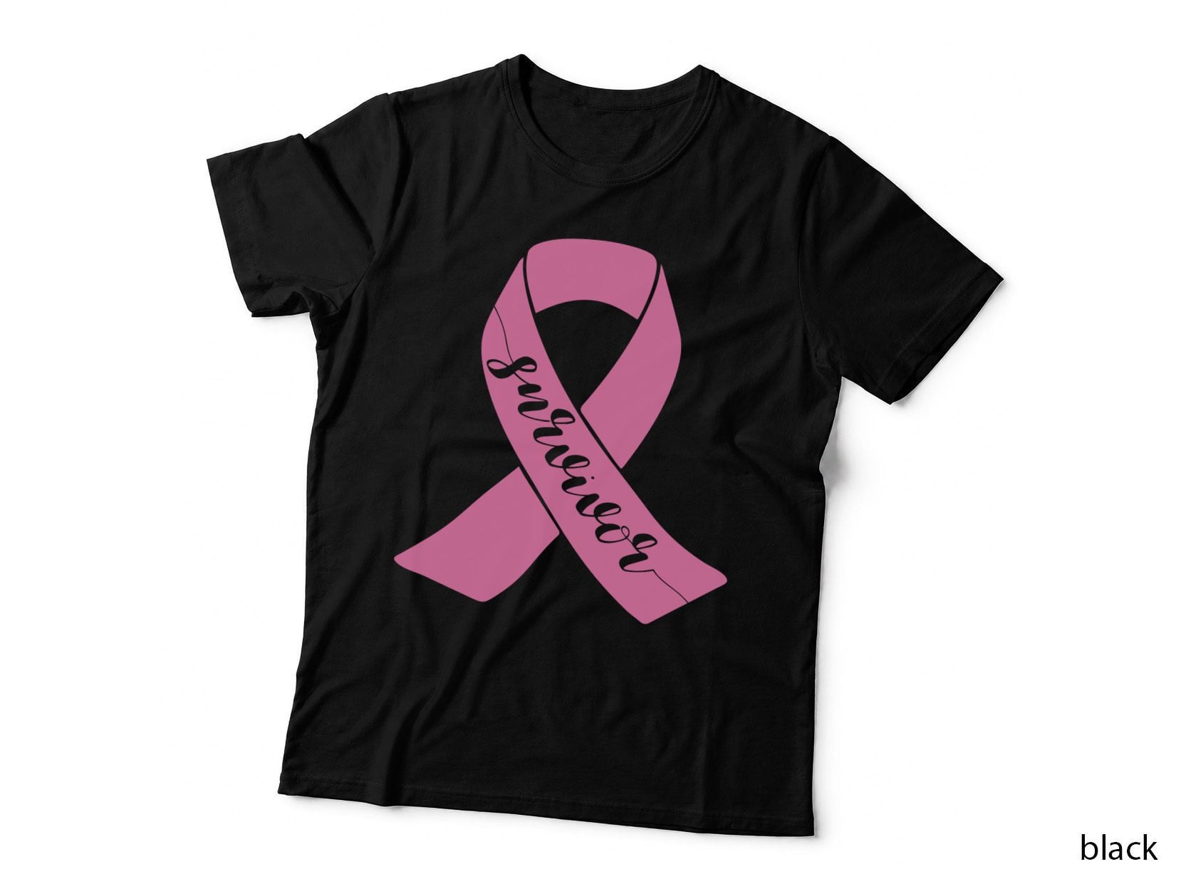 Survivor Breast Cancer T-Shirt, Pink Ribbon on Gray Background Graphic Tee