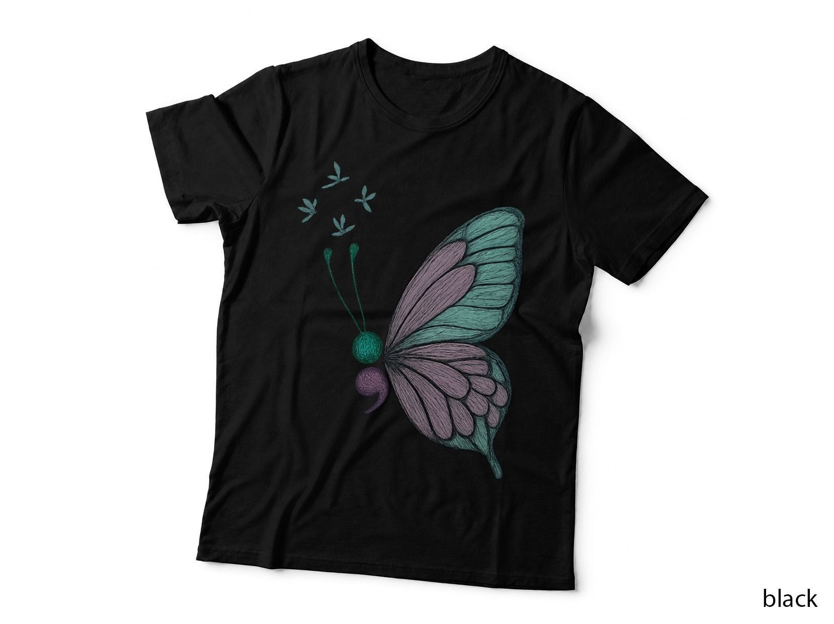 Teal Butterfly with Dragonflies Suicide Awareness T-Shirt
