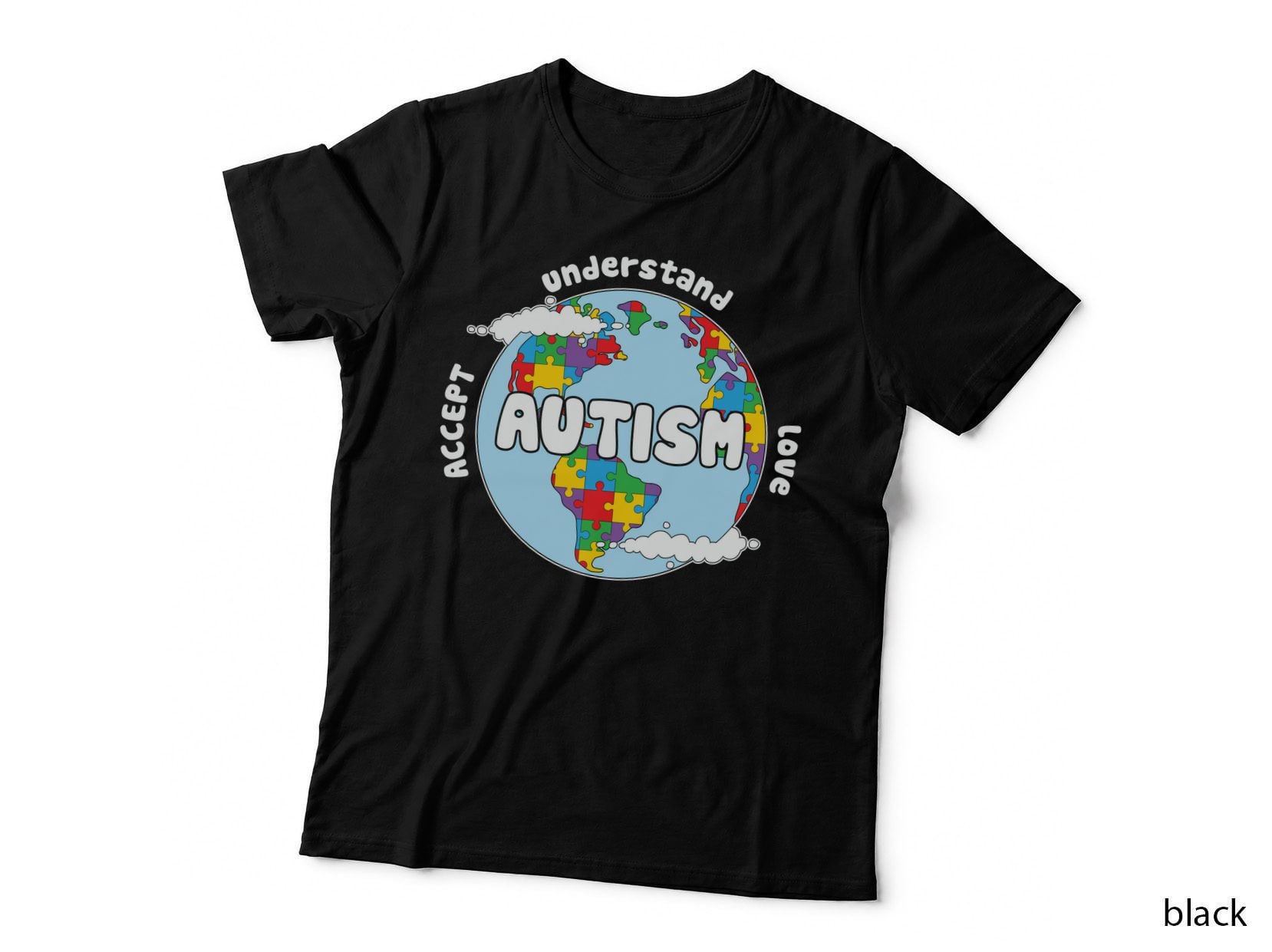 Understand Accept Love Autism T-Shirt, World Map Puzzle Pieces Graphic