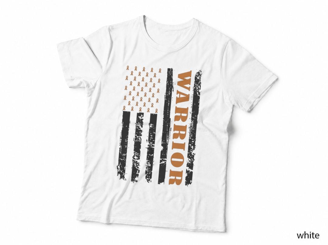Warrior Leukemia Awareness T-Shirt, Orange Ribbons on Black Stripes Graphic Tee
