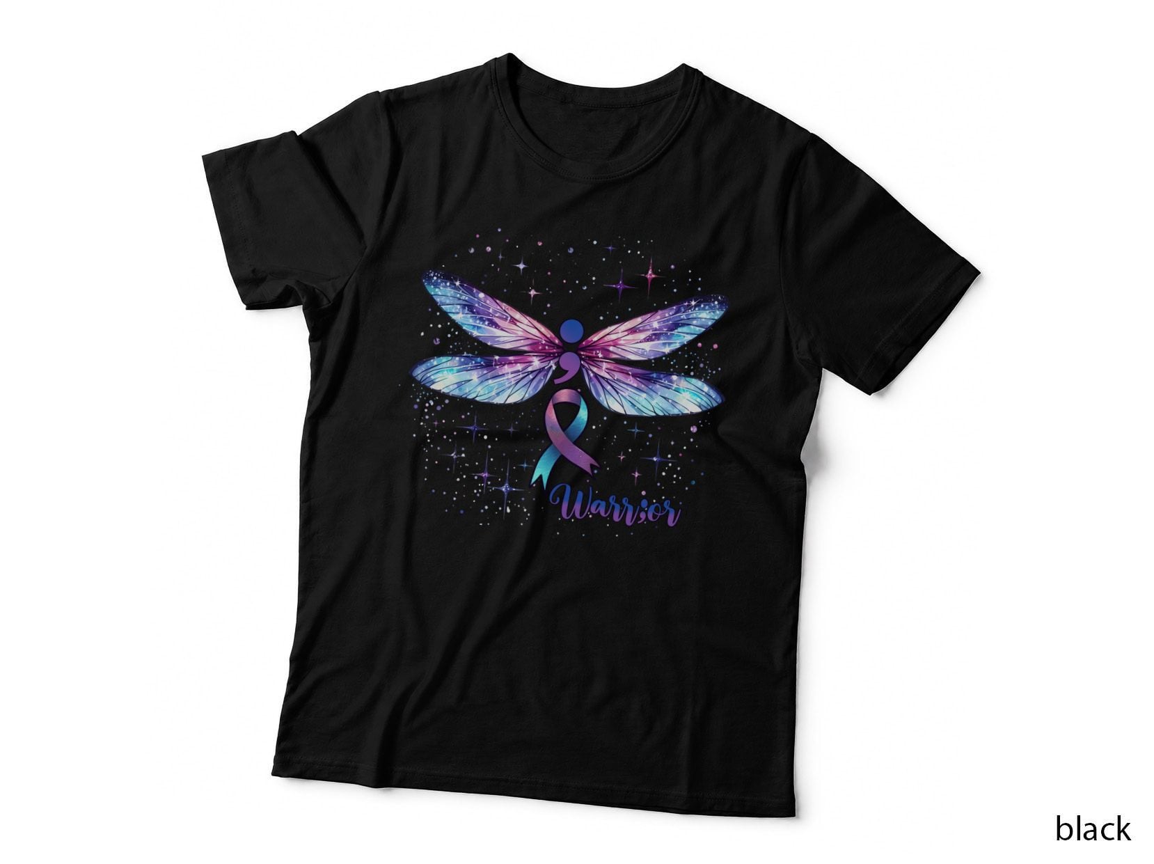 Warrior Suicide Awareness T-Shirt, Dragonfly with Ribbon on Wings Graphic Tee