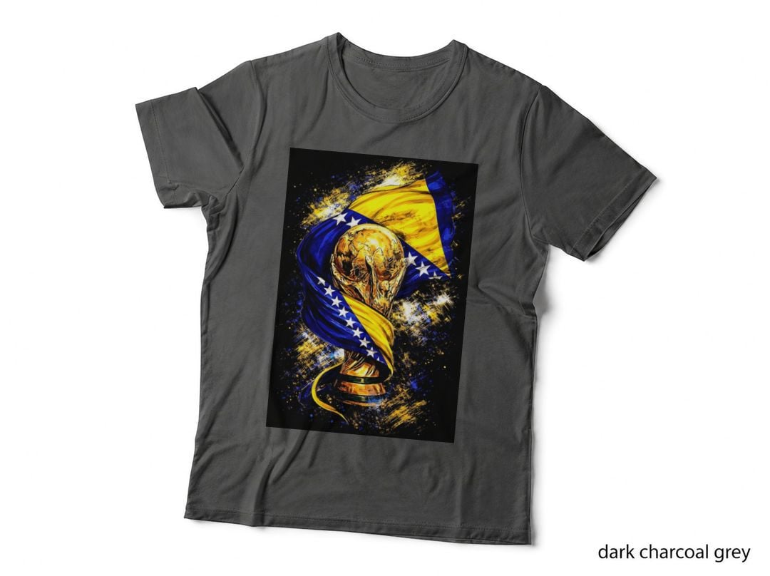 World Cup Trophy Bosnia and Herzegovina Flag Blue Ribbon Yellow Triangle T-Shirt