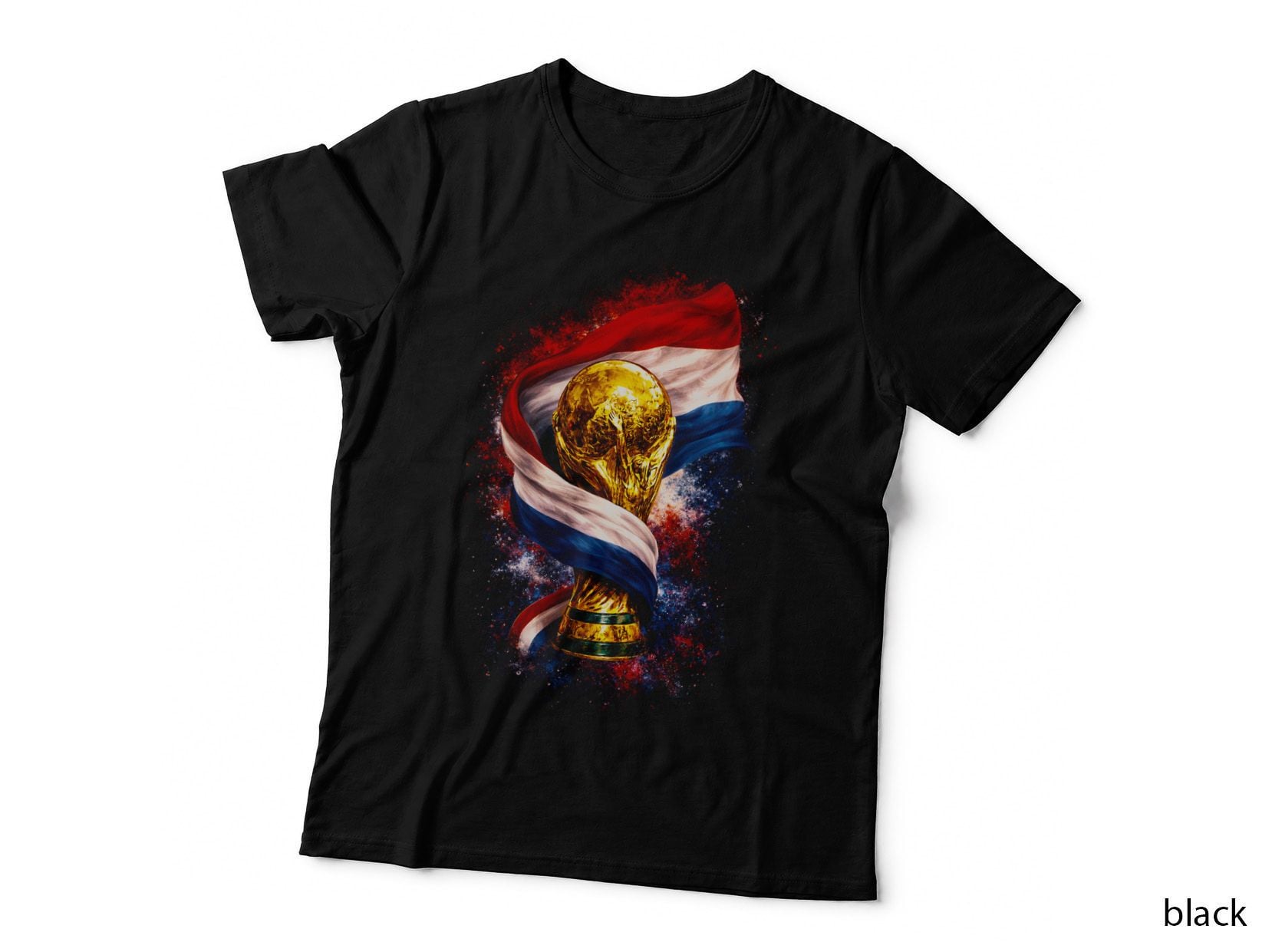 World Cup Trophy Red White Blue Flag Tricolour Ribbon No Visible Emblem T-Shirt