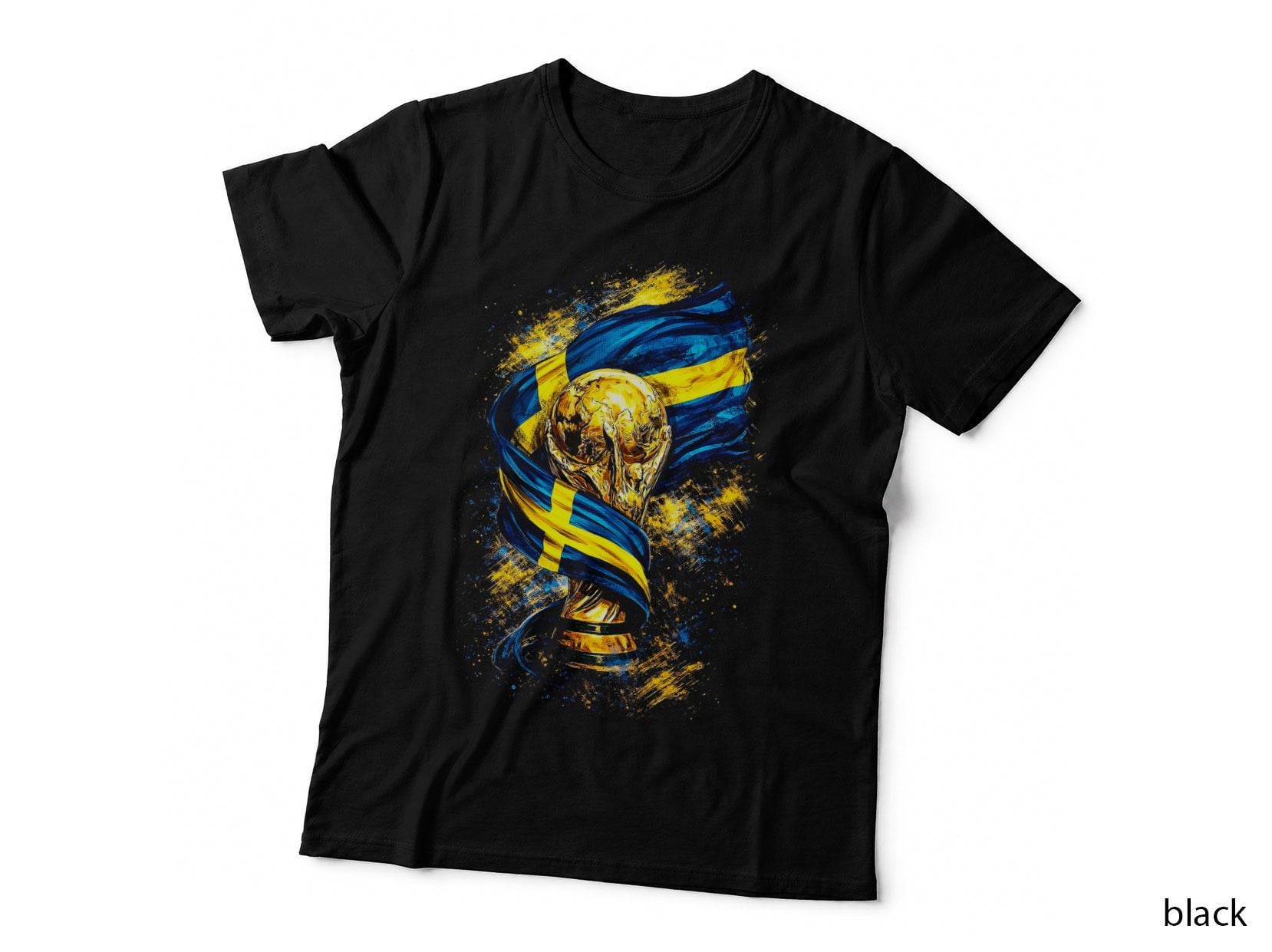 World Cup Trophy Sweden Flag Blue Ribbon Yellow Scandinavian Cross Gold T-Shirt