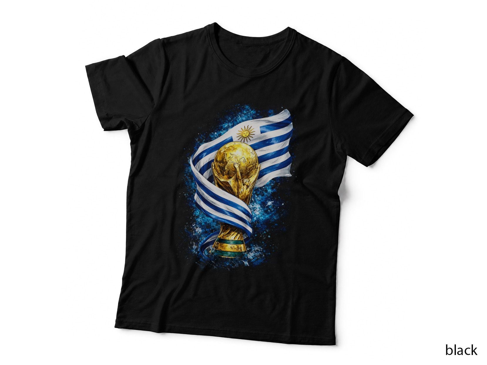 World Cup Trophy Uruguay Flag Blue White Striped Ribbon Golden Sun T-Shirt