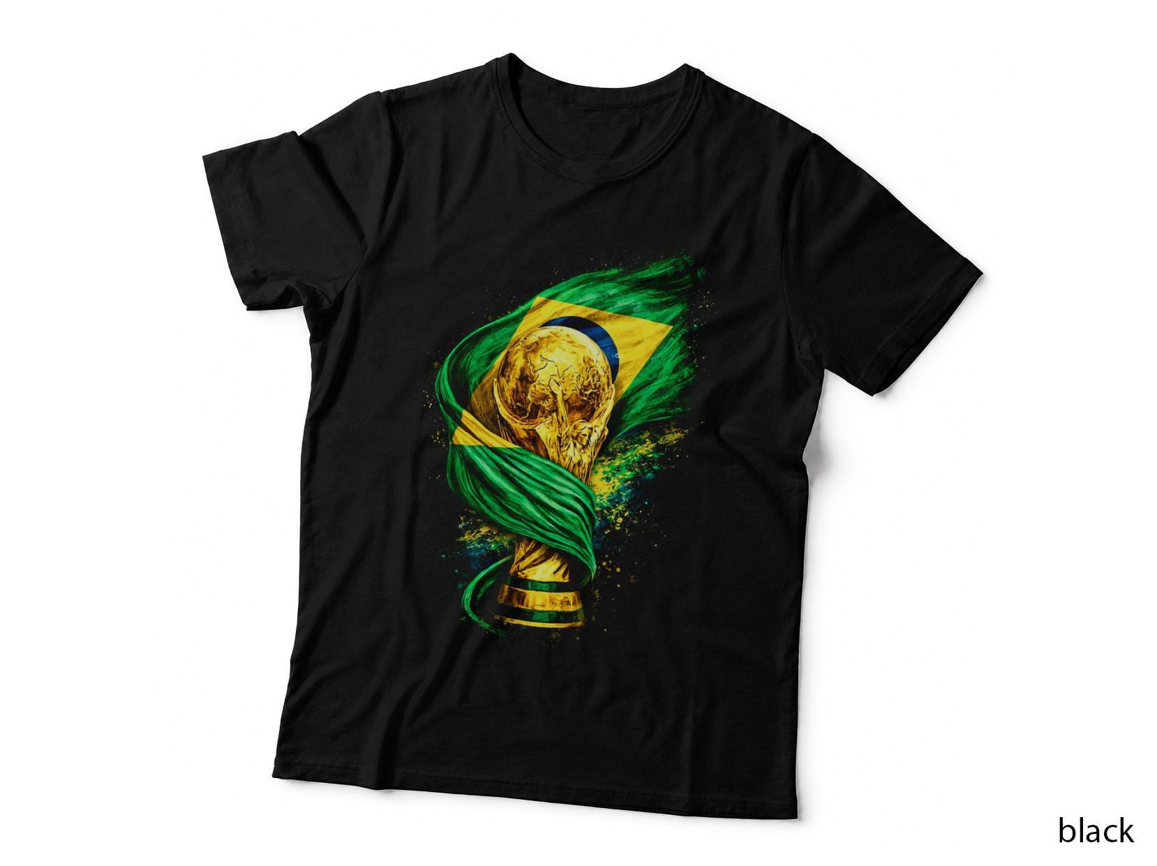 World Cup Trophy with Brazil Flag Gold Green with Yellow Diamond and T-Shirt