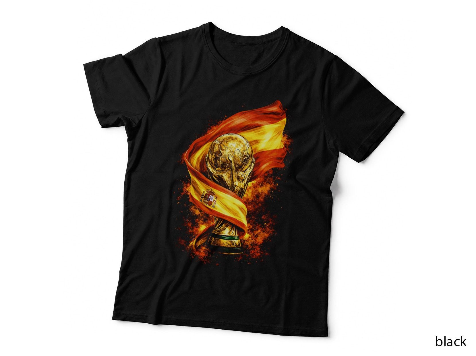 World Cup Trophy with Spain Flag Gold Red Yellow with Coat of Arms T-Shirt