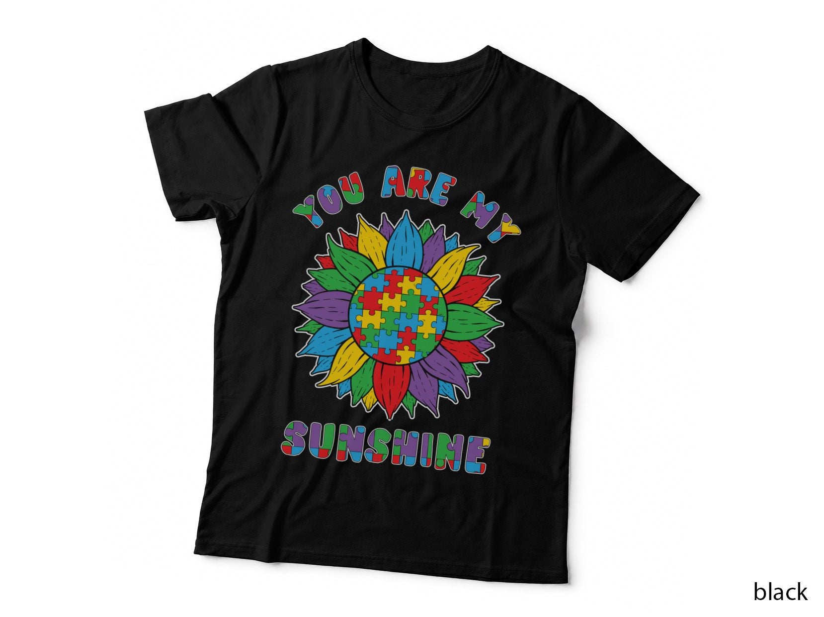 You Are My Sunshine Autism T-Shirt, Colorful Puzzle Piece Sunflower Graphic Tee