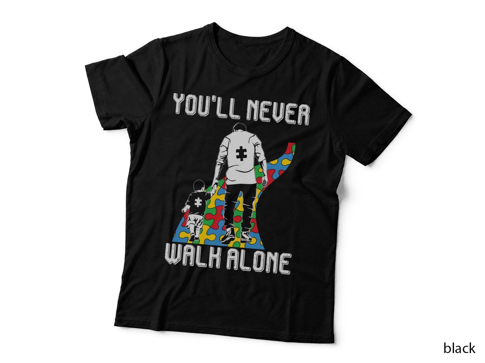 You'll Never Walk Alone Autism T-Shirt, Autism Awareness Father Child Puzzle