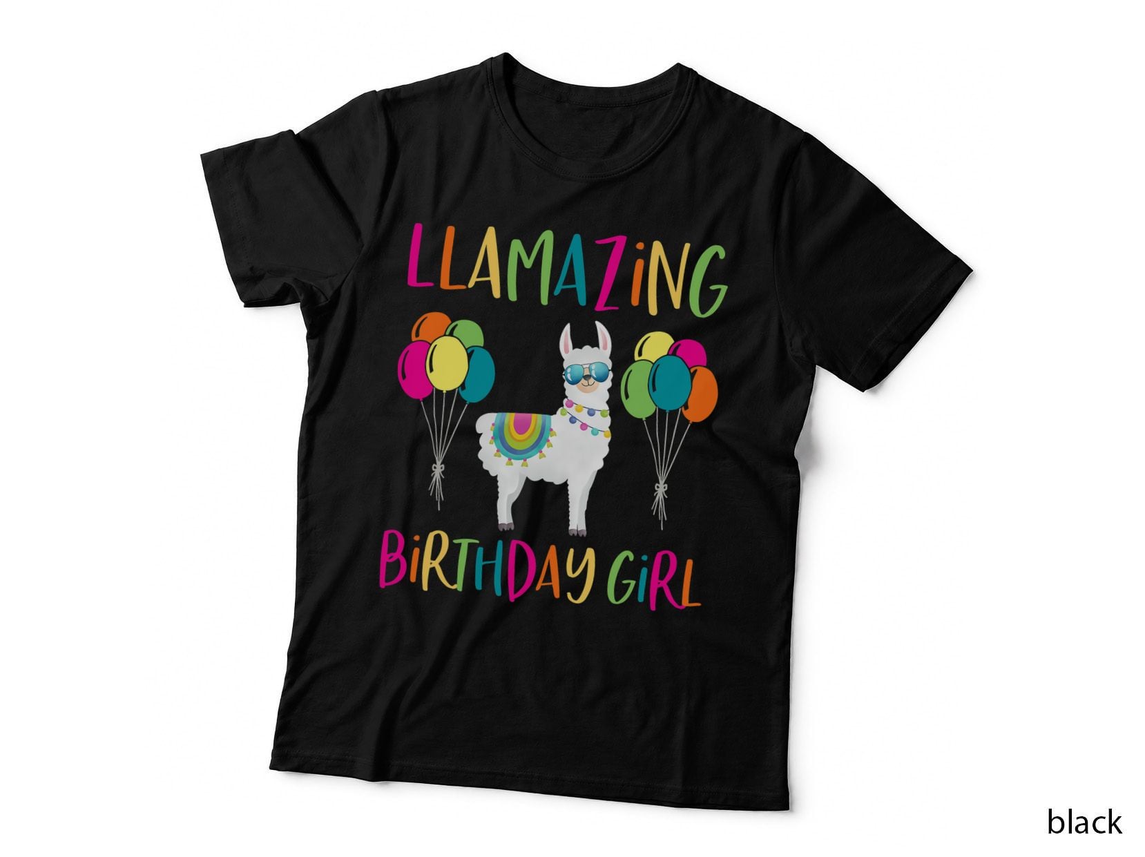 Girl Llama Birthday Llamazing Party Alpaca Balloons Gift, Celebration T-Shirt