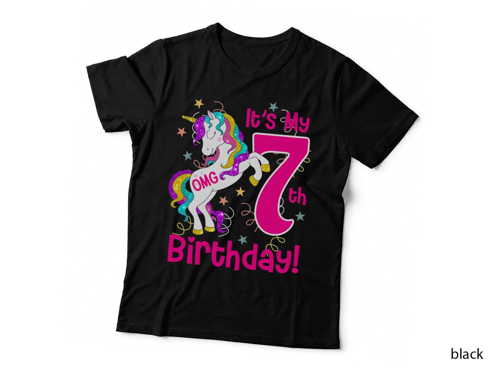 Its My Birthday Girl Kids OMG 7th Unicorn T-Shirt