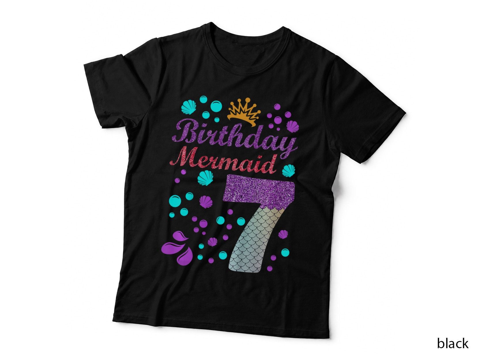 Kids Birthday Mermaid 7 Seashell Summer Vibes 7th Year T-Shirt