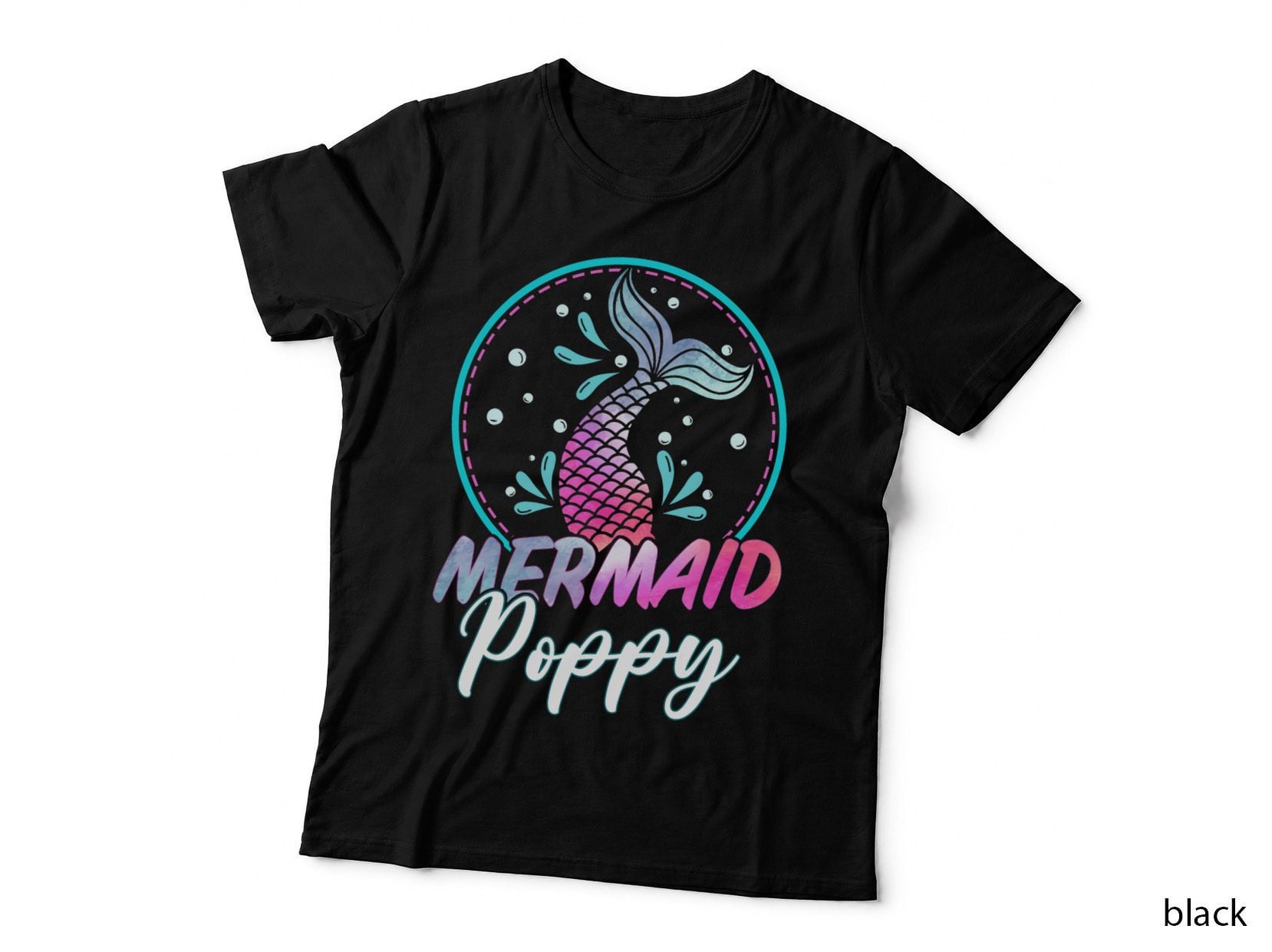 Mermaid Poppy Birthday T-Shirt, Mermaid Tail Design, Family Matching