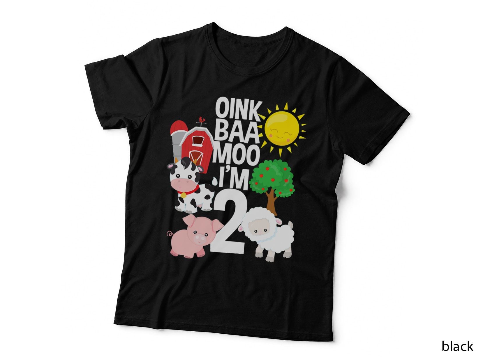 Oink Baa Moo I'm 2 Farm Theme Birthday Gift 2nd Old Shirt T-Shirt