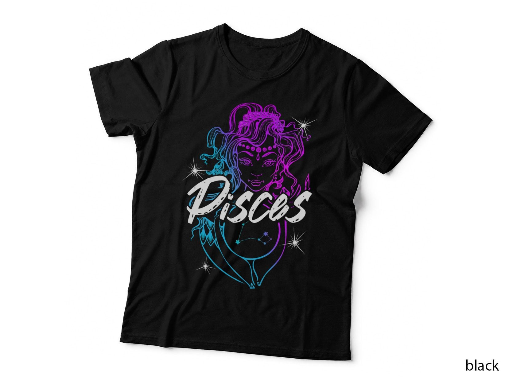 Pisces Zodiac Sign Girl T-Shirt, Astrology Art, February March Birthday Gift