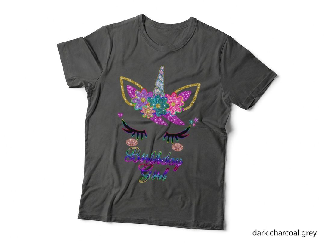 Rainbow Unicorn Birthday T-Shirt, Birthday Girl Outfit, Glittery Party Wear