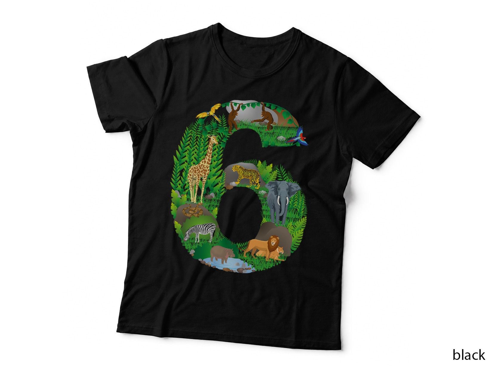 Safari Jungle Zoo Animals Sixth Birthday Number 6 T-Shirt