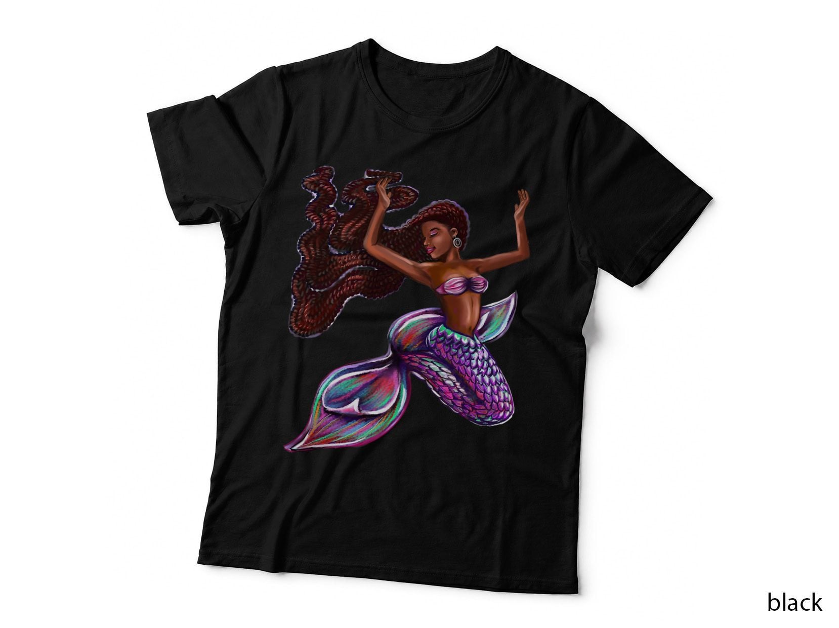 African American Mermaid with Flowing Red Locks T-Shirt