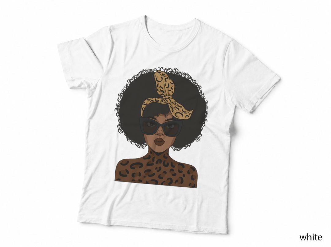 Afro Woman Leopard Print Bandana Black History Blm Melanin T-Shirt