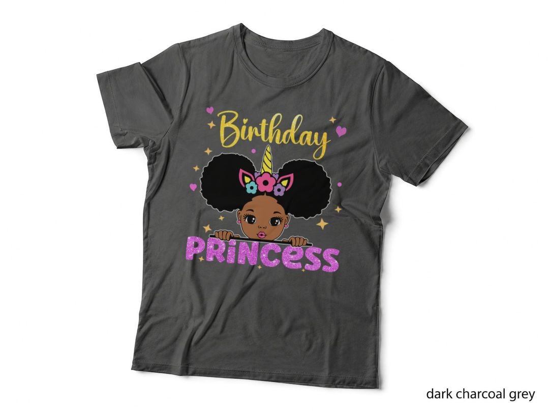 Birthday Princess Melanin Afro Unicorn T-Shirt, Birthday Party Theme