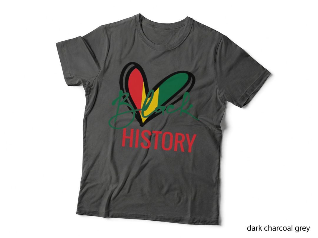 Black History Black History Month T-Shirt, Heart-Shaped Flag Colors Graphic Tee