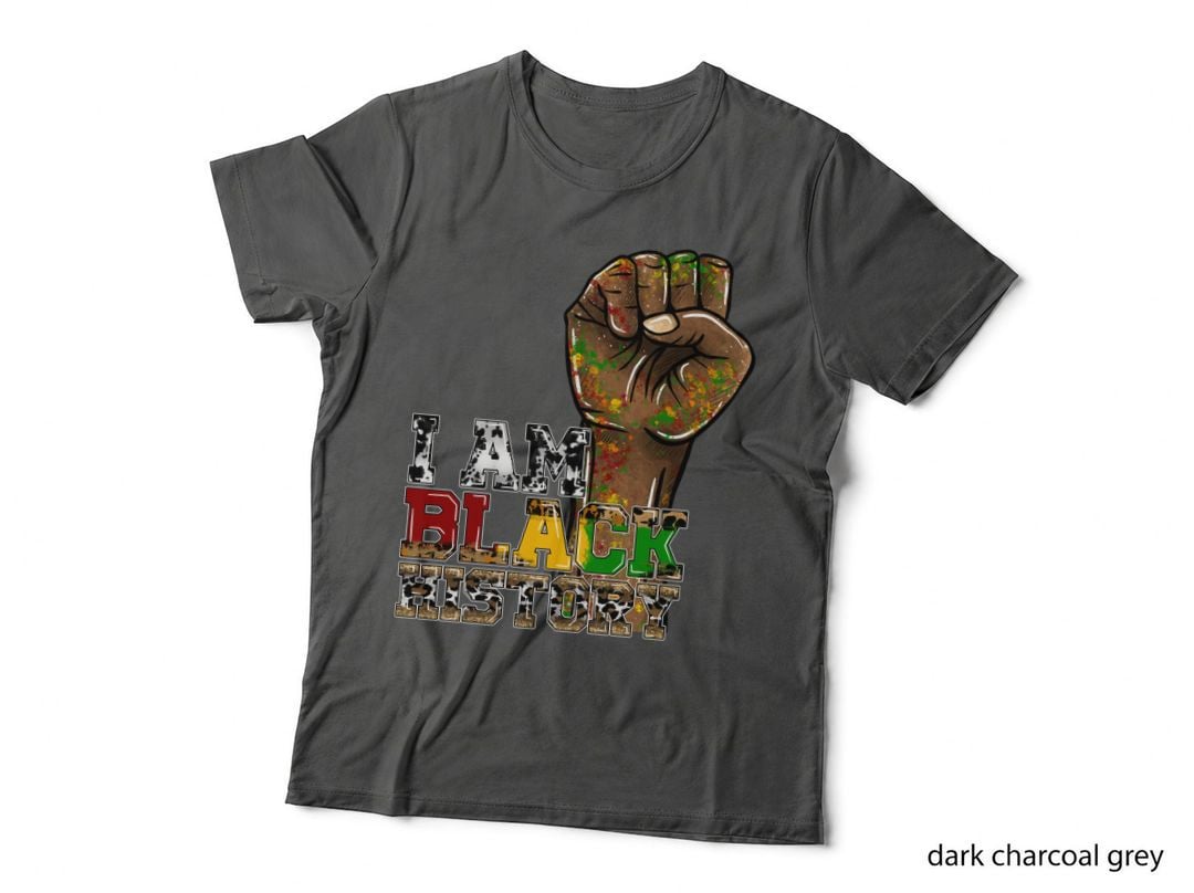 I Am Black History Black History Month T-Shirt, Raised Fist with Colorful