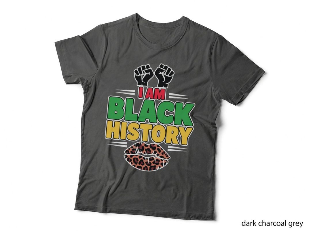 I Am Black History Black History Month T-Shirt, Raised Fists Leopard Lips